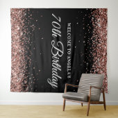 Roos Gold Glitter en Black 70e verjaardag Welkom Wandkleed (In Situ (horizontaal))