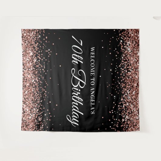 Roos Gold Glitter en Black 70e verjaardag Welkom Wandkleed (Voorkant (horizontaal))