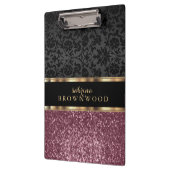 Roos Gold Glitter en Black Damask Klembord (Links)
