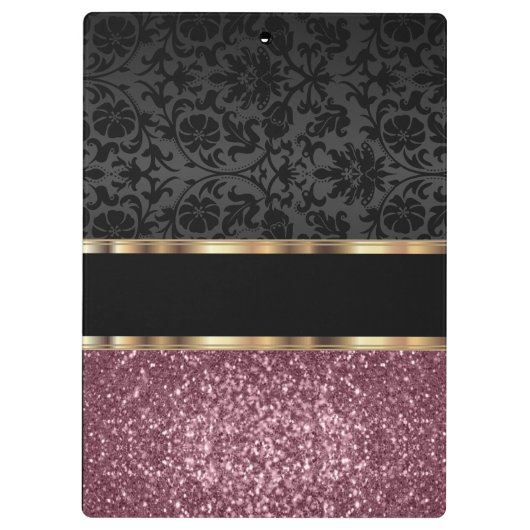 Roos Gold Glitter en Black Damask Klembord (Achterkant)