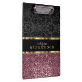 Roos Gold Glitter en Black Damask Klembord (Rechts)