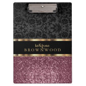 Roos Gold Glitter en Black Damask Klembord (Voorkant)