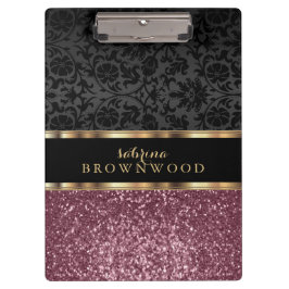 Roos Gold Glitter en Black Damask Klembord