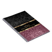 Roos Gold Glitter en Black Damask Notitieboek (Rechterzijde)