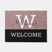 Roos Gold Glitter en Black Monogram naam Weddensch Deurmat (Voorkant)