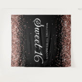 Roos Gold Glitter en Black Sweet 16 Welkom Wandkleed (Voorkant (horizontaal))