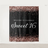 Roos Gold Glitter en Black Sweet 16 Welkom Wandkleed (Voorkant)