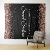 Roos Gold Glitter en Black Sweet Sixteen Welkom Wandkleed (In Situ (horizontaal))