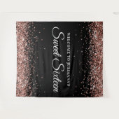 Roos Gold Glitter en Black Sweet Sixteen Welkom Wandkleed (Voorkant (horizontaal))