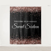 Roos Gold Glitter en Black Sweet Sixteen Welkom Wandkleed (Voorkant)