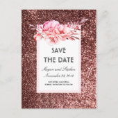Roos Gold Glitter en Blush Flowers Bewaar de Datum Aankondigingskaart (Voorkant)