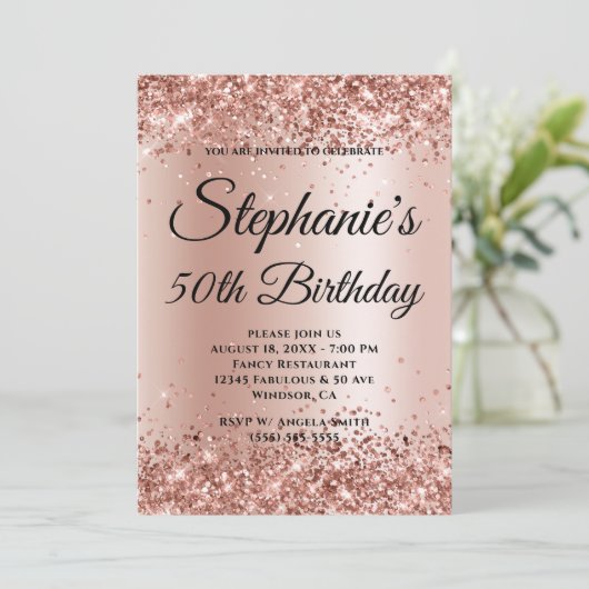 Roos Gold Glitter en Blush Gradiënt Kaart (Staand voorkant)