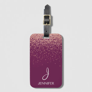 Roos Gold Glitter en Blush Pink Monogrammed Bagagelabel