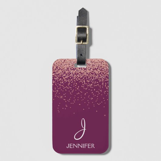 Roos Gold Glitter en Blush Pink Monogrammed Bagagelabel (Voorkant (verticaal))