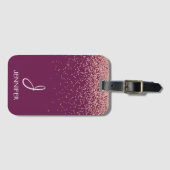 Roos Gold Glitter en Blush Pink Monogrammed Bagagelabel (Voorkant (horizontaal))