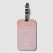 Roos Gold Glitter en Blush Pink Monogrammed Bagagelabel (Voorkant (verticaal))