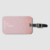 Roos Gold Glitter en Blush Pink Monogrammed Bagagelabel (Voorkant (horizontaal))