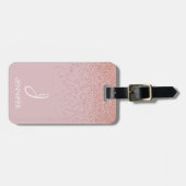 Roos Gold Glitter en Blush Pink Monogrammed Bagagelabel (Voorkant horizontaal)