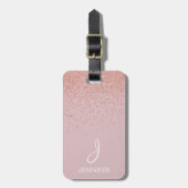 Roos Gold Glitter en Blush Pink Monogrammed Bagagelabel (Voorkant verticaal)