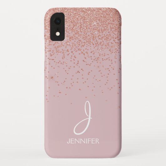 Roos Gold Glitter en Blush Pink Monogrammed Case-Mate iPhone Case (Achterkant)