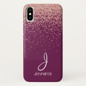 Roos Gold Glitter en Bourgogne Monogrammed Case-Mate iPhone Case (Achterkant)