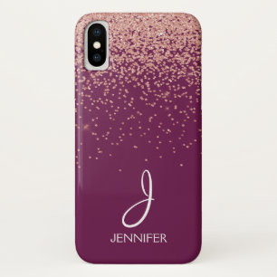 Roos Gold Glitter en Bourgogne Monogrammed Case-Mate iPhone Case
