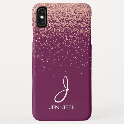 Roos Gold Glitter en Bourgogne Monogrammed Case-Mate iPhone Case (Achterkant)