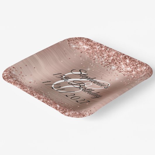 Roos Gold Glitter en Folie 15e verjaardag Papieren Bordje (Gebogen)