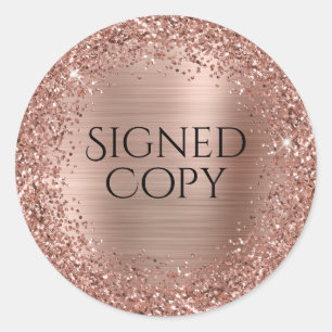 Roos Gold Glitter en Folie Auteur Ondertekend exem Ronde Sticker