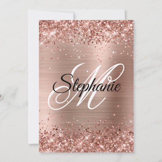 Roos Gold Glitter en Folie Fancy Monogram Kaart (Achterkant)