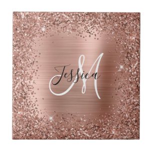 Roos Gold Glitter en Folie Girly Glam Monogram Tegeltje