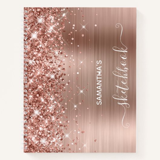 Roos Gold Glitter en Folie Girly Sketchbook Notitieboek (Voorkant)