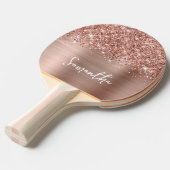 Roos Gold Glitter en Folie Glam Script Name Tafeltennisbatje (Voorkant Gekanteld)