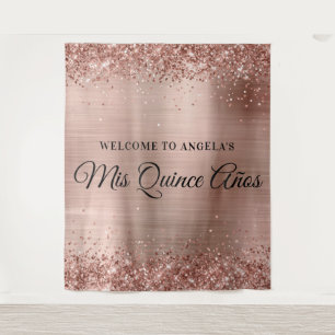 Roos Gold Glitter en Folie Mis Quince Años Welkom Wandkleed
