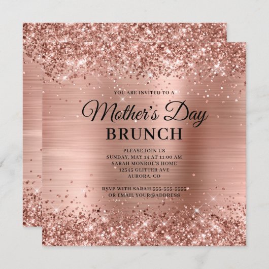 Roos Gold Glitter en Folie Moederdag Brunch Kaart (Voorkant / Achterkant)