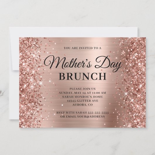 Roos Gold Glitter en Folie Moederdag Brunch Kaart (Voorkant)