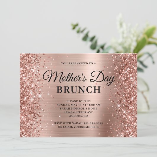 Roos Gold Glitter en Folie Moederdag Brunch Kaart (Staand voorkant)