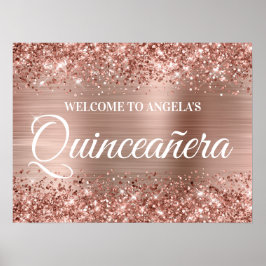 Roos Gold Glitter en Folie Quinceanera Welkom Poster