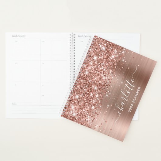 Roos Gold Glitter en Folie Swash Handtekening Planner (Display)