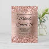 Roos Gold Glitter en Folie Sweet 16 Fancy Monogram Kaart (Staand voorkant)
