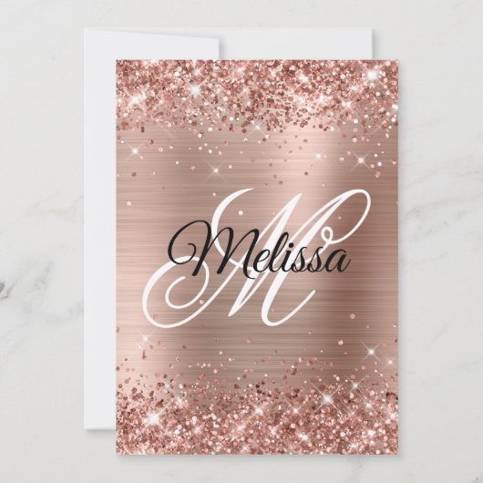 Roos Gold Glitter en Folie Sweet 16 Fancy Monogram Kaart (Achterkant)