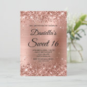 Roos Gold Glitter en Folie Sweet 16 Kaart (Staand voorkant)