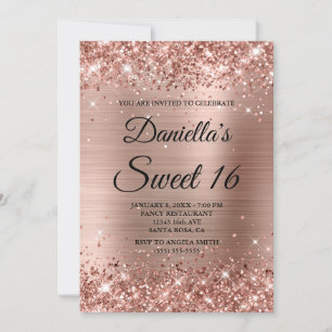 Roos Gold Glitter en Folie Sweet 16 Kaart
