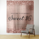 Roos Gold Glitter en Folie Sweet 16 Welkom Wandkleed (In situ)