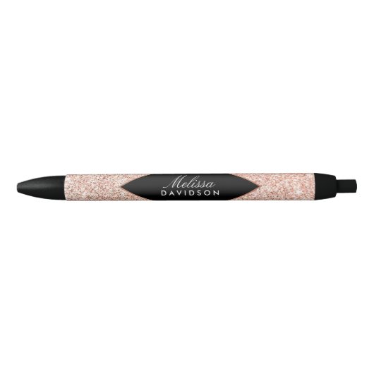 Roos Gold Glitter en Glamour Zwarte Inkt Pen (Voorkant)