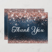 Roos Gold Glitter en Navy Blue Folie 40e Verjaarda Bedankkaart (Voorkant / Achterkant)