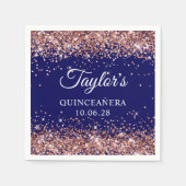 Roos Gold Glitter en Navy Blue Quinceañera Servet (Voorkant)