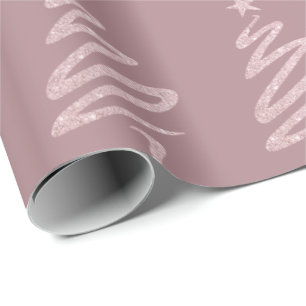 Roos Gold Glitter en Paarse kerstboomstructuur Cadeaupapier