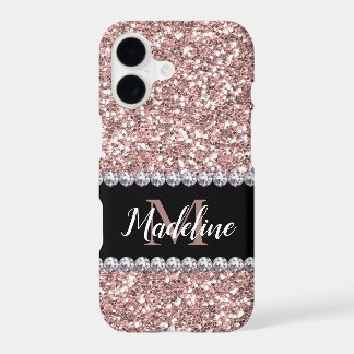 Roos Gold Glitter en Pareltjes met naam en monogra