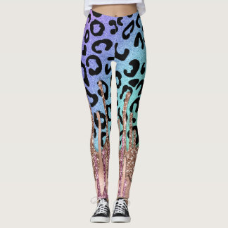 Roos Gold Glitter en regenboogluipaard Druk Yoga a Leggings